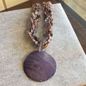 Purple Disc Pendant Necklace with Multi-Strand Beads